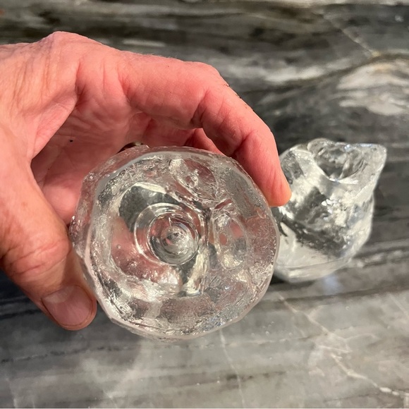 PAIR Mid Century Modern Glass Owl Candlesticks Taper Candle Holders 3” - Picture 4 of 10